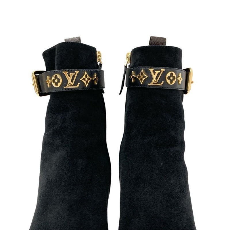 ルイヴィトン LOUIS VUITTON シルエットライン モノグラム ブーツ ショートブーツ 靴 シューズ スエード ブラック 黒 ゴールド アンクルブーツ LVロゴ
