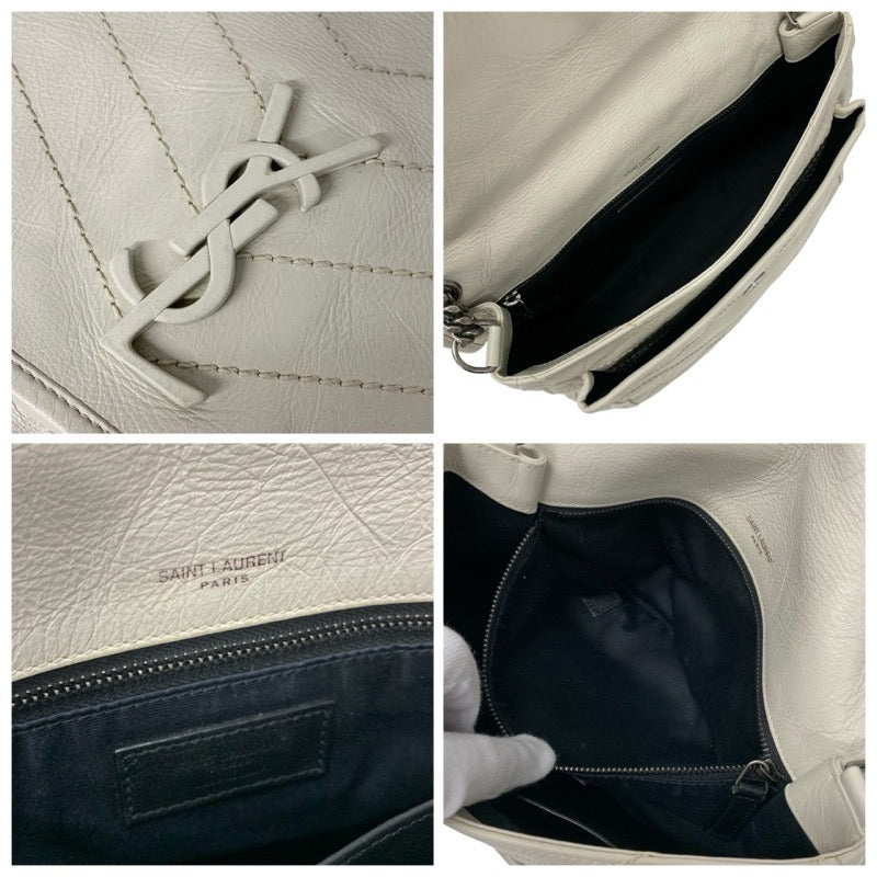 サンローラン SAINT LAURENT バッグ ショルダーバッグ アイボリー シルバー ニキ ミディアム ヴィンテージレザー YSLロゴ金具 ダブルチェーン