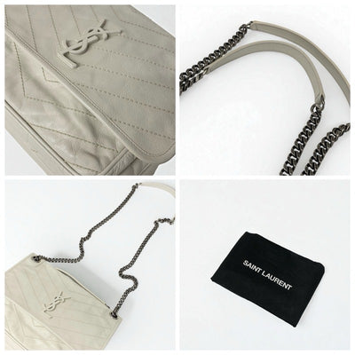 サンローラン SAINT LAURENT バッグ ショルダーバッグ アイボリー シルバー ニキ ミディアム ヴィンテージレザー YSLロゴ金具 ダブルチェーン