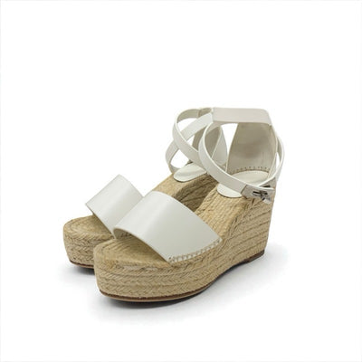 エルメス HERMES ティポリ サンダル 靴 シューズ レザー ホワイト 白 シルバー ストラップ ケリー金具 ウェッジソール