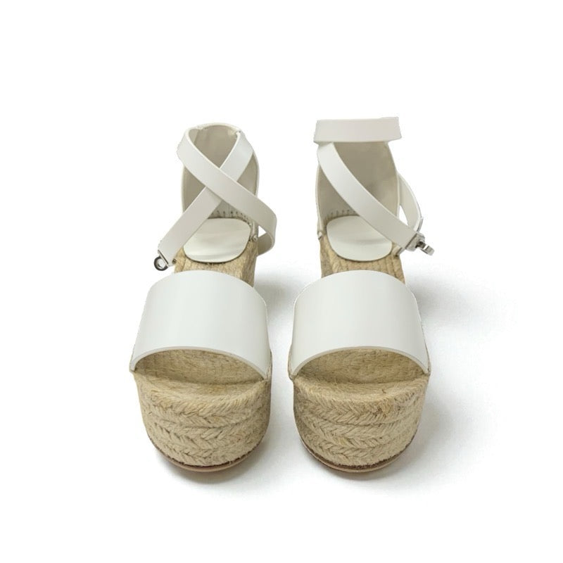 エルメス HERMES ティポリ サンダル 靴 シューズ レザー ホワイト 白 シルバー ストラップ ケリー金具 ウェッジソール