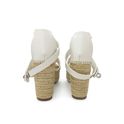 エルメス HERMES ティポリ サンダル 靴 シューズ レザー ホワイト 白 シルバー ストラップ ケリー金具 ウェッジソール