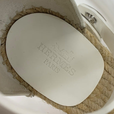 エルメス HERMES ティポリ サンダル 靴 シューズ レザー ホワイト 白 シルバー ストラップ ケリー金具 ウェッジソール