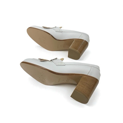 エルメス HERMES エリゼ パンプス 靴 シューズ レザー ホワイト ベージュ シルバー H金具 フリンジ ヒールローファー