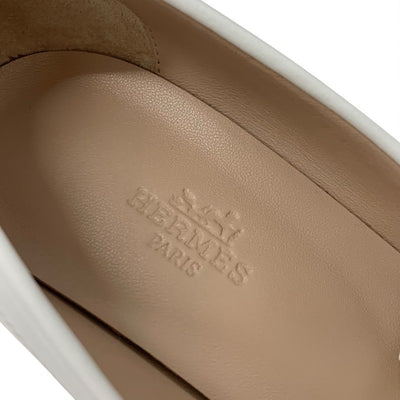 エルメス HERMES エリゼ パンプス 靴 シューズ レザー ホワイト ベージュ シルバー H金具 フリンジ ヒールローファー