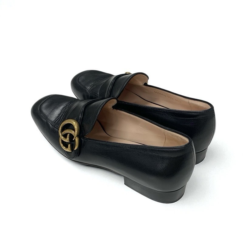 グッチ GUCCI ローファー 革靴 靴 シューズ レザー ブラック 黒 ゴールド ダブルG GGマーモント