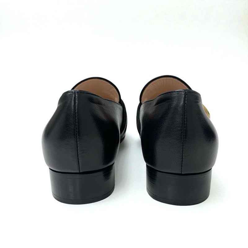 グッチ GUCCI ローファー 革靴 靴 シューズ レザー ブラック 黒 ゴールド ダブルG GGマーモント