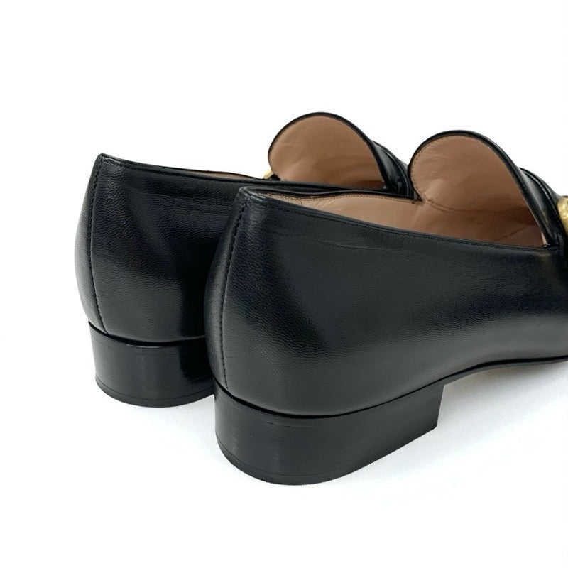 グッチ GUCCI ローファー 革靴 靴 シューズ レザー ブラック 黒 ゴールド ダブルG GGマーモント