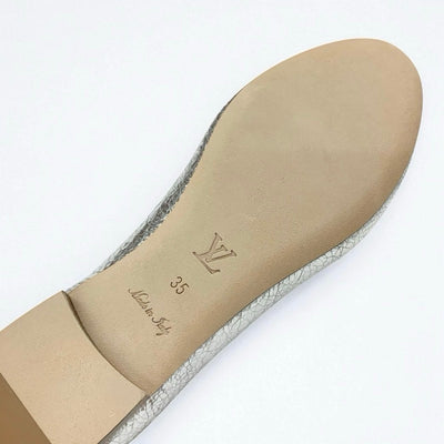 ルイヴィトン LOUIS VUITTON フラットシューズ 靴 シューズ レザー シルバー 未使用 LVロゴ バレエシューズ