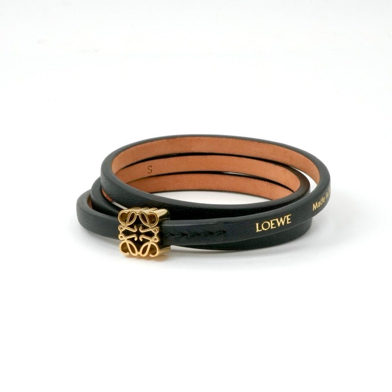 LOEWE ロエベ アナグラム レザー ブレスレット ブラック ゴールド カーフ ロエベ LOEWE ブレスレット バングル カフ ブラック ゴールド