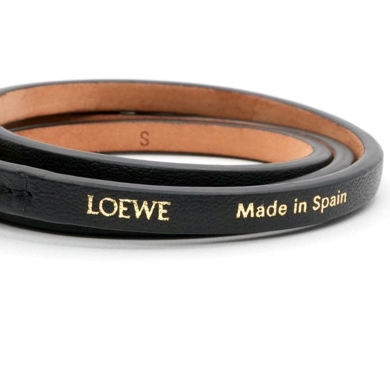 ロエベ LOEWE ブレスレット バングル カフ ブラック ゴールド アナグラム ロゴ ツイストバングル カーフレザー