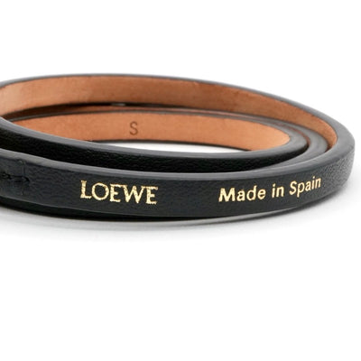 ロエベ LOEWE ブレスレット バングル カフ ブラック ゴールド アナグラム ロゴ ツイストバングル カーフレザー
