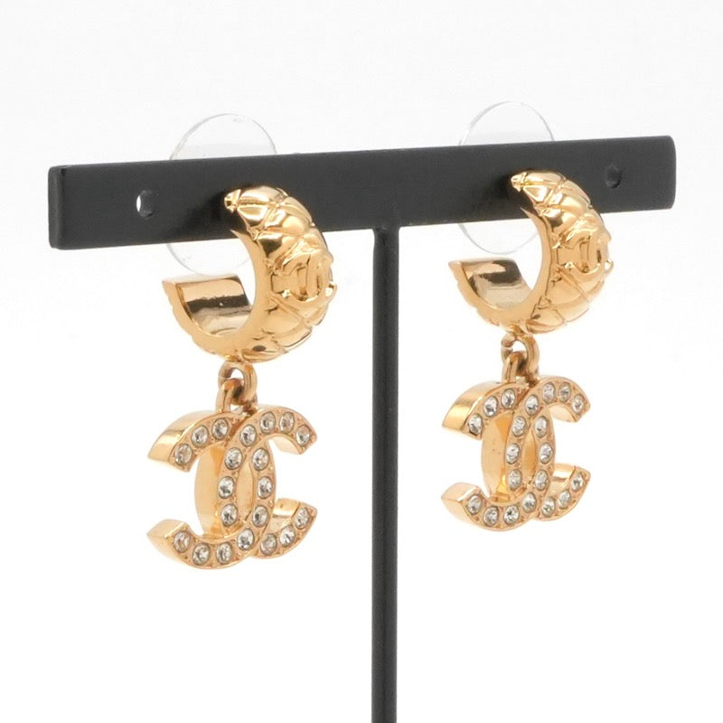 シャネル CHANEL ピアス イヤリング ゴールド ココマーク ラインストーン ハーフフープ