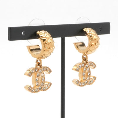シャネル CHANEL ピアス イヤリング ゴールド ココマーク ラインストーン ハーフフープ