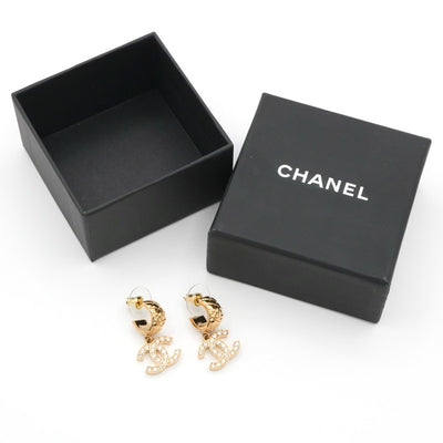 シャネル CHANEL ピアス イヤリング ゴールド ココマーク ラインストーン ハーフフープ