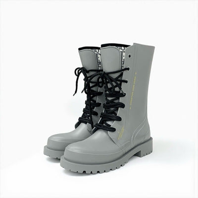 クリスチャンディオール CHRISTIAN DIOR ブーツ ショートブーツ 靴 シューズ ラバー グレー オブリーク レースアップ レインブーツ ミドル
