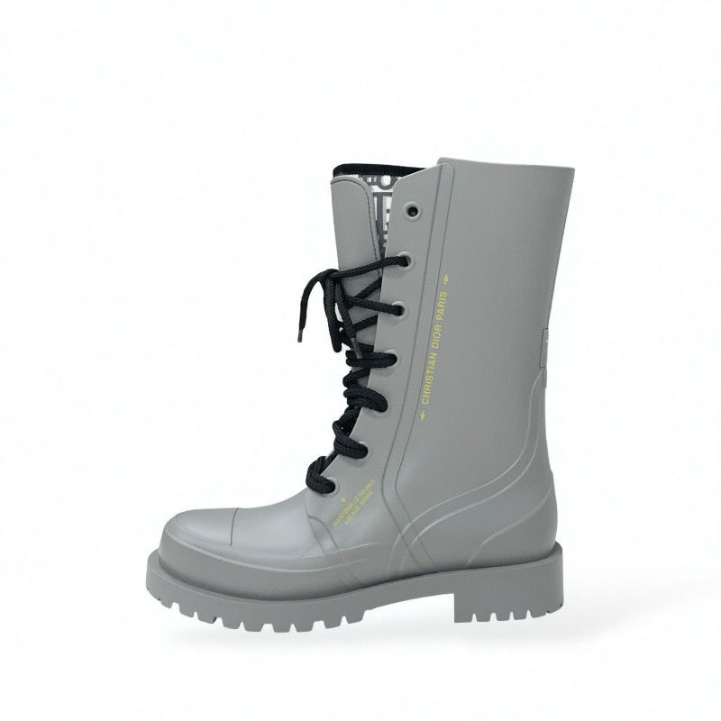 クリスチャンディオール CHRISTIAN DIOR ブーツ ショートブーツ 靴 シューズ ラバー グレー オブリーク レースアップ レインブーツ ミドル