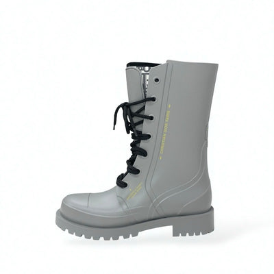 クリスチャンディオール CHRISTIAN DIOR ブーツ ショートブーツ 靴 シューズ ラバー グレー オブリーク レースアップ レインブーツ ミドル