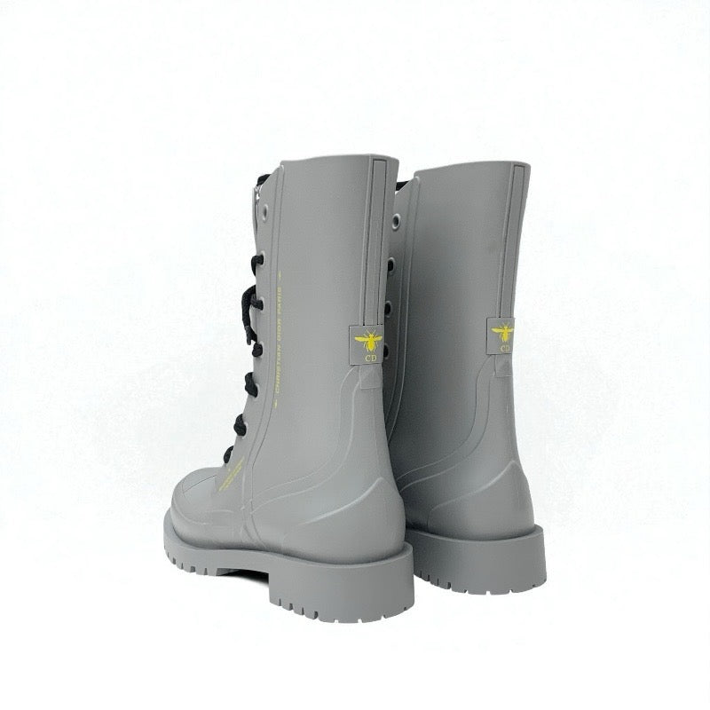 クリスチャンディオール CHRISTIAN DIOR ブーツ ショートブーツ 靴 シューズ ラバー グレー オブリーク レースアップ レインブーツ ミドル