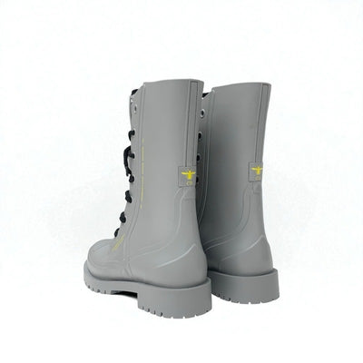 クリスチャンディオール CHRISTIAN DIOR ブーツ ショートブーツ 靴 シューズ ラバー グレー オブリーク レースアップ レインブーツ ミドル