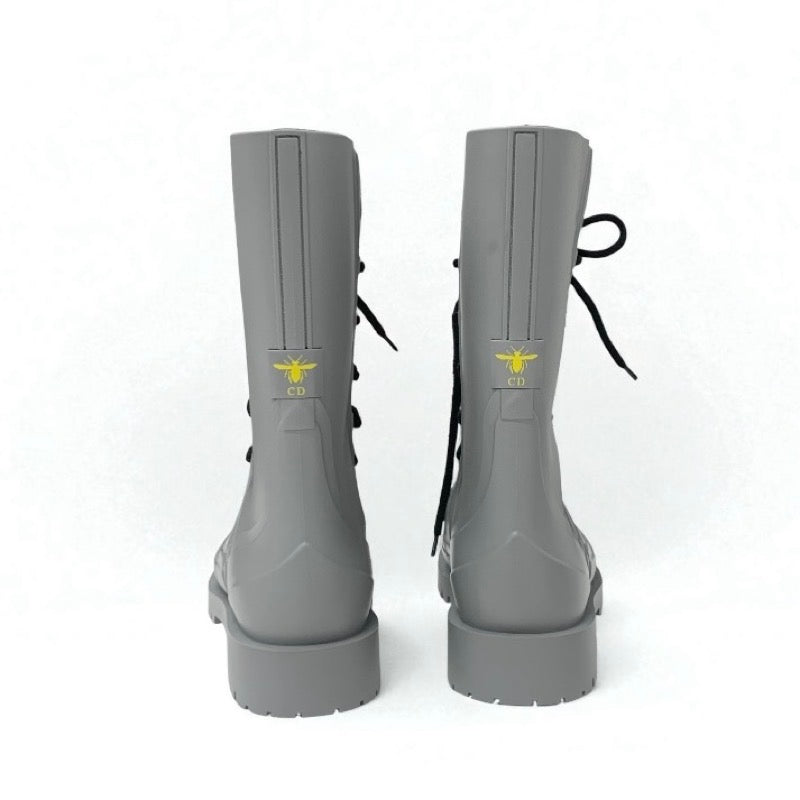 クリスチャンディオール CHRISTIAN DIOR ブーツ ショートブーツ 靴 シューズ ラバー グレー オブリーク レースアップ レインブーツ ミドル