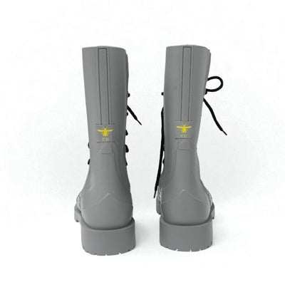 クリスチャンディオール CHRISTIAN DIOR ブーツ ショートブーツ 靴 シューズ ラバー グレー オブリーク レースアップ レインブーツ ミドル