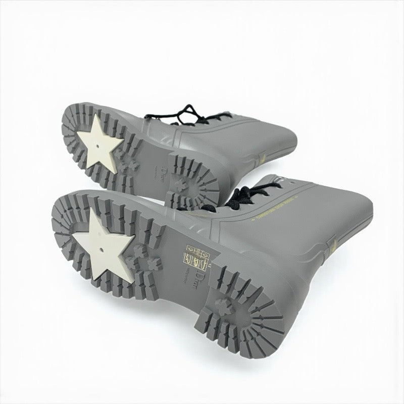 クリスチャンディオール CHRISTIAN DIOR ブーツ ショートブーツ 靴 シューズ ラバー グレー オブリーク レースアップ レインブーツ ミドル