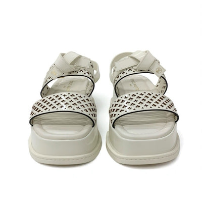 ルイヴィトン LOUIS VUITTON マヤライン サンダル 靴 シューズ パテント ホワイト 白 未使用 LVロゴ モノグラムフラワー ストラップ プラットフォーム