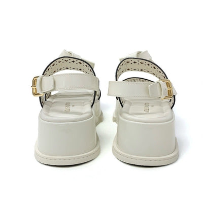 ルイヴィトン LOUIS VUITTON マヤライン サンダル 靴 シューズ パテント ホワイト 白 未使用 LVロゴ モノグラムフラワー ストラップ プラットフォーム