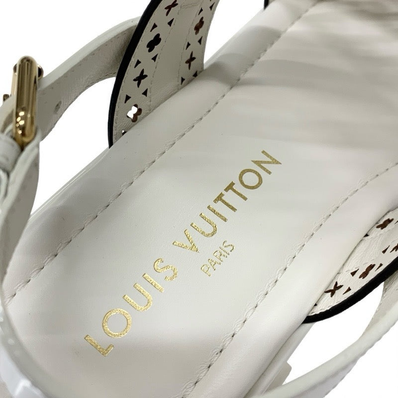 ルイヴィトン LOUIS VUITTON マヤライン サンダル 靴 シューズ パテント ホワイト 白 未使用 LVロゴ モノグラムフラワー ストラップ プラットフォーム