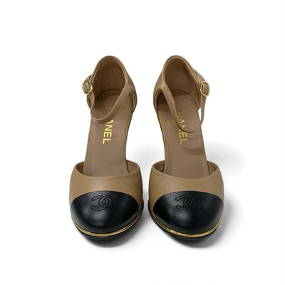 シャネル CHANEL パンプス 靴 シューズ レザー ブラウン ブラック ココマーク ウェッジソール ストラップ