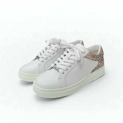 ジミーチュウ JIMMY CHOO ROME/F スニーカー 靴 シューズ レザー ホワイト ピンクゴールド 未使用 ロゴ グリッター ローカット