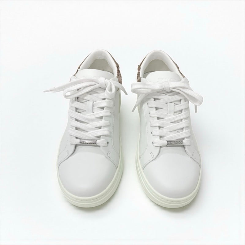 ジミーチュウ JIMMY CHOO ROME/F スニーカー 靴 シューズ レザー ホワイト ピンクゴールド 未使用 ロゴ グリッター ローカット