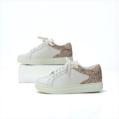 ジミーチュウ JIMMY CHOO ROME/F スニーカー 靴 シューズ レザー ホワイト ピンクゴールド 未使用 ロゴ グリッター ローカット