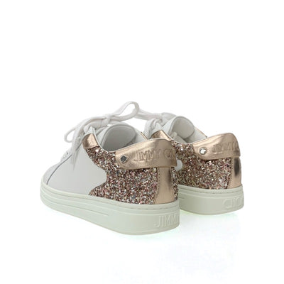 ジミーチュウ JIMMY CHOO ROME/F スニーカー 靴 シューズ レザー ホワイト ピンクゴールド 未使用 ロゴ グリッター ローカット