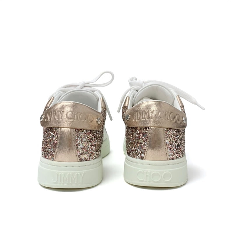 ジミーチュウ JIMMY CHOO ROME/F スニーカー 靴 シューズ レザー ホワイト ピンクゴールド 未使用 ロゴ グリッター ローカット