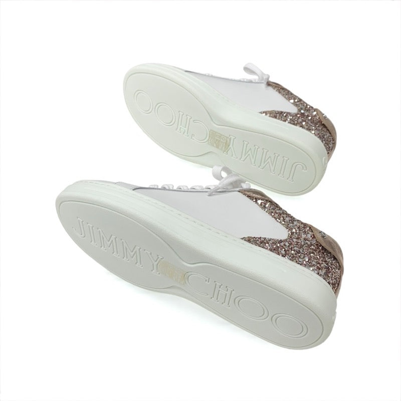 ジミーチュウ JIMMY CHOO ROME/F スニーカー 靴 シューズ レザー ホワイト ピンクゴールド 未使用 ロゴ グリッター ローカット
