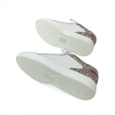 ジミーチュウ JIMMY CHOO ROME/F スニーカー 靴 シューズ レザー ホワイト ピンクゴールド 未使用 ロゴ グリッター ローカット
