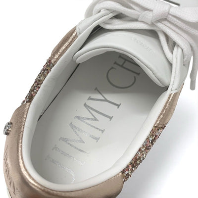 ジミーチュウ JIMMY CHOO ROME/F スニーカー 靴 シューズ レザー ホワイト ピンクゴールド 未使用 ロゴ グリッター ローカット