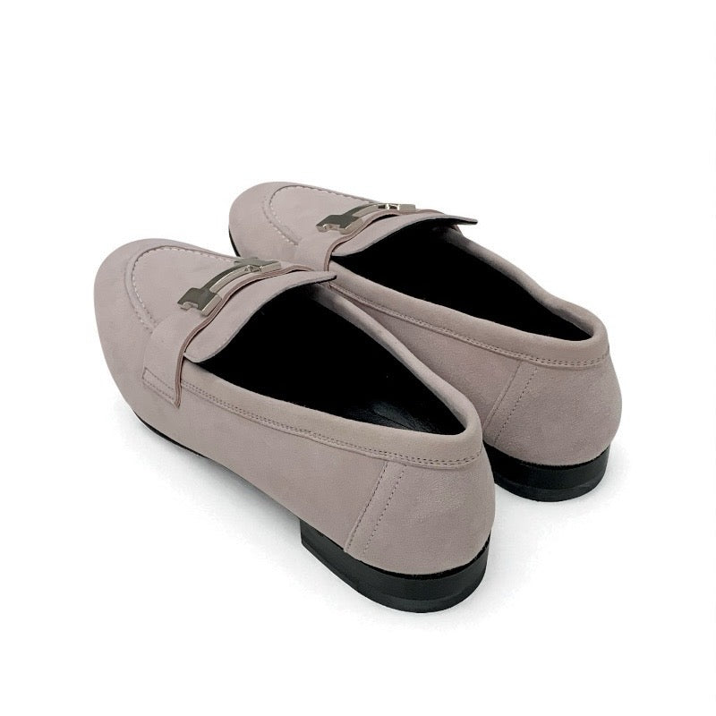 エルメス HERMES パリ ローファー 革靴 靴 シューズ スエード ピンク シルバー 未使用 H金具 コンスタンス モカシン フラットシューズ