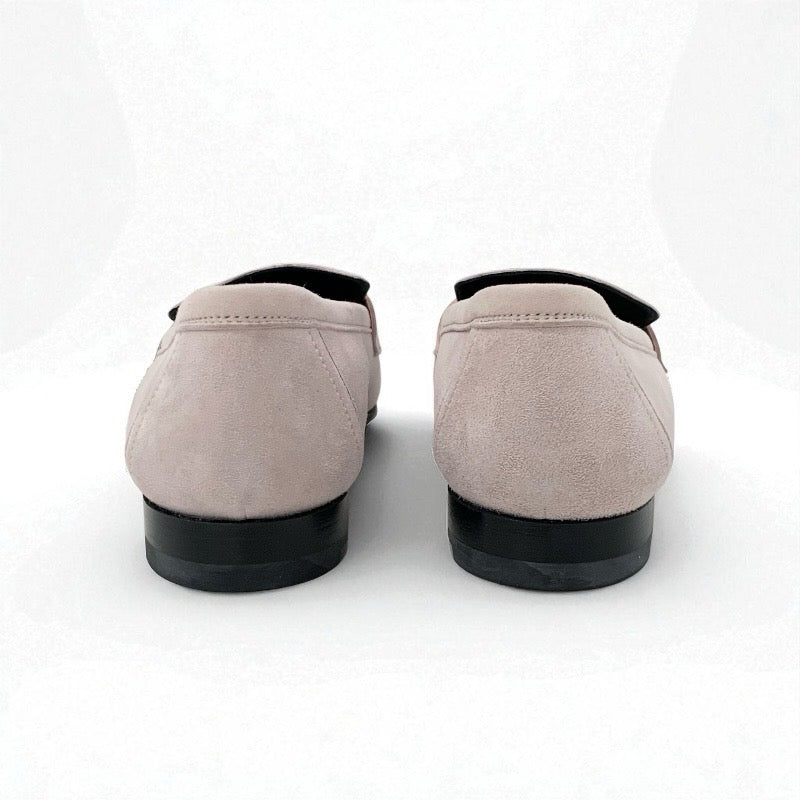 エルメス HERMES パリ ローファー 革靴 靴 シューズ スエード ピンク シルバー 未使用 H金具 コンスタンス モカシン フラットシューズ