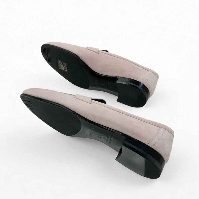 エルメス HERMES パリ ローファー 革靴 靴 シューズ スエード ピンク シルバー 未使用 H金具 コンスタンス モカシン フラットシューズ