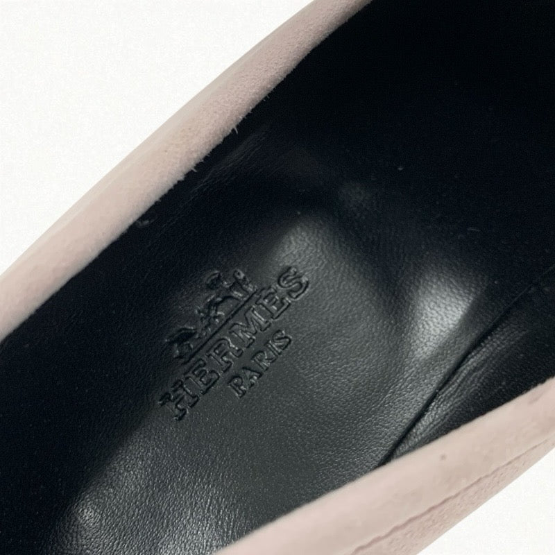 エルメス HERMES パリ ローファー 革靴 靴 シューズ スエード ピンク シルバー 未使用 H金具 コンスタンス モカシン フラットシューズ