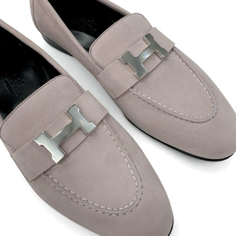 エルメス HERMES パリ ローファー 革靴 靴 シューズ スエード ピンク シルバー 未使用 H金具 コンスタンス モカシン フラットシューズ