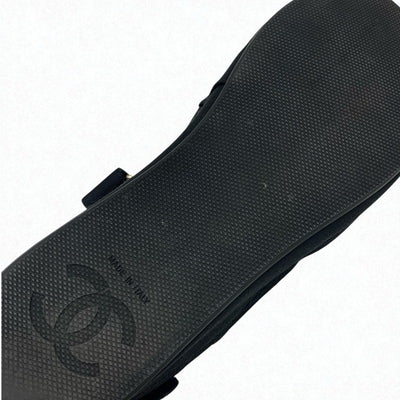 シャネル CHANEL サンダル 靴 シューズ ファブリック ベロア ブラック ゴールド ラインストーン ココマーク ロゴ ベルクロ