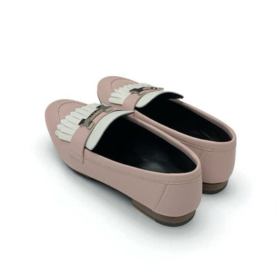 エルメス HERMES ロワイヤル ローファー 革靴 靴 シューズ レザー ピンク ホワイト シルバー H金具 フリンジ モカシン フラットシューズ