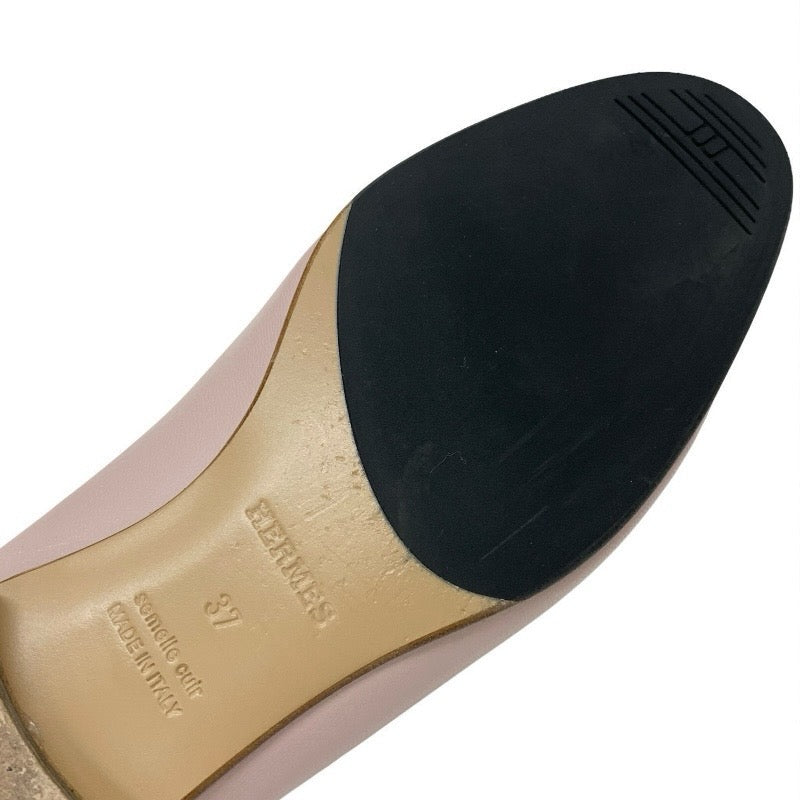 エルメス HERMES ロワイヤル ローファー 革靴 靴 シューズ レザー ピンク ホワイト シルバー H金具 フリンジ モカシン フラットシューズ