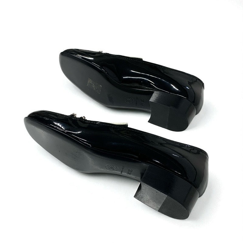 シャネル CHANEL ローファー 革靴 靴 シューズ パテント ブラック ホワイト シルバー ココマーク チェーン