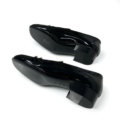 シャネル CHANEL ローファー 革靴 靴 シューズ パテント ブラック ホワイト シルバー ココマーク チェーン