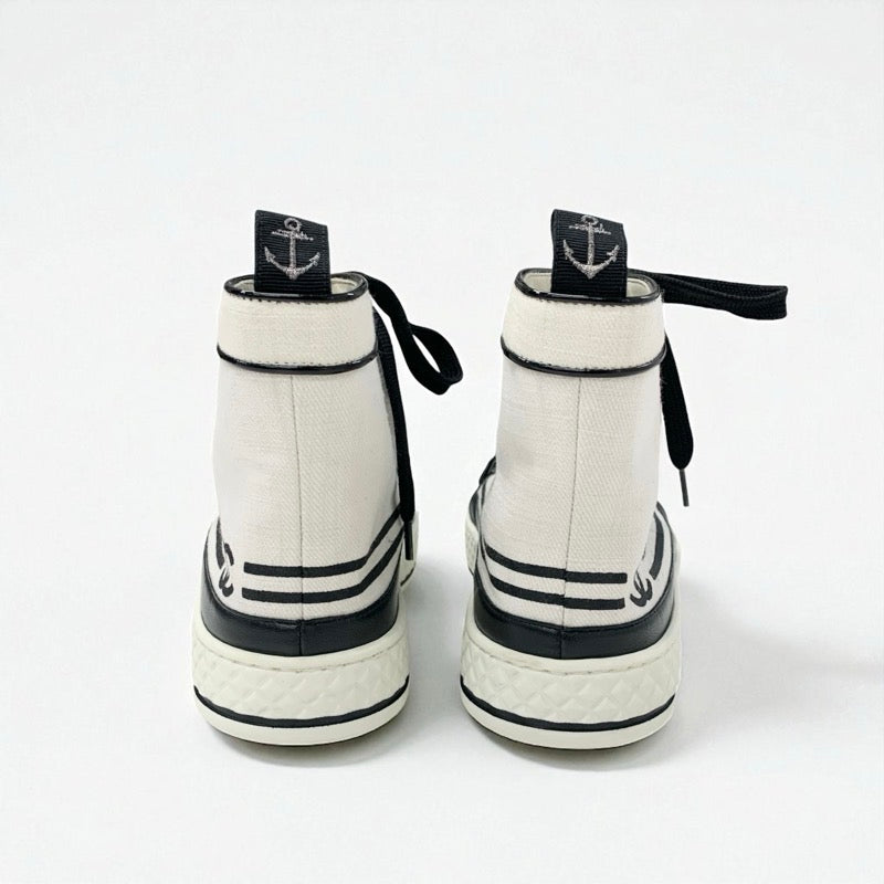 シャネル CHANEL スニーカー 靴 シューズ キャンバス レザー フェイクパール ブラック ホワイト ココマーク パール ハイカットスニーカー